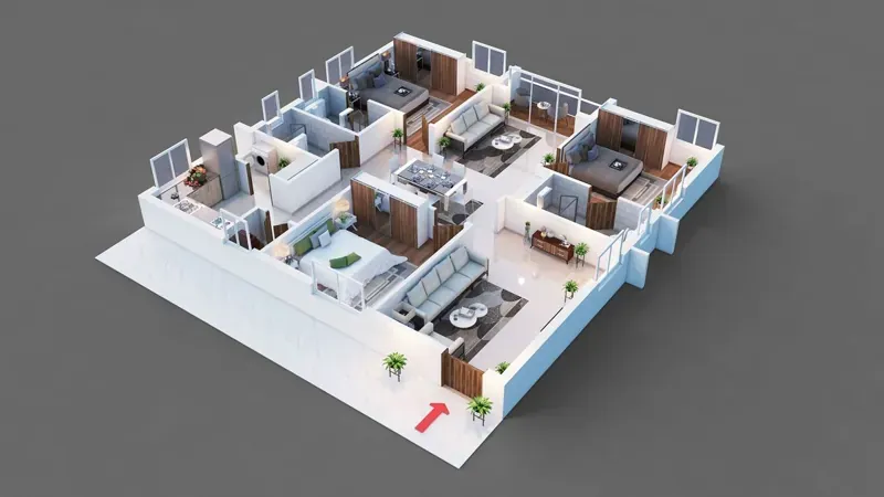 3 BHK indicative floor plan at Brigade Whitefield-Hoskote East Bangalore