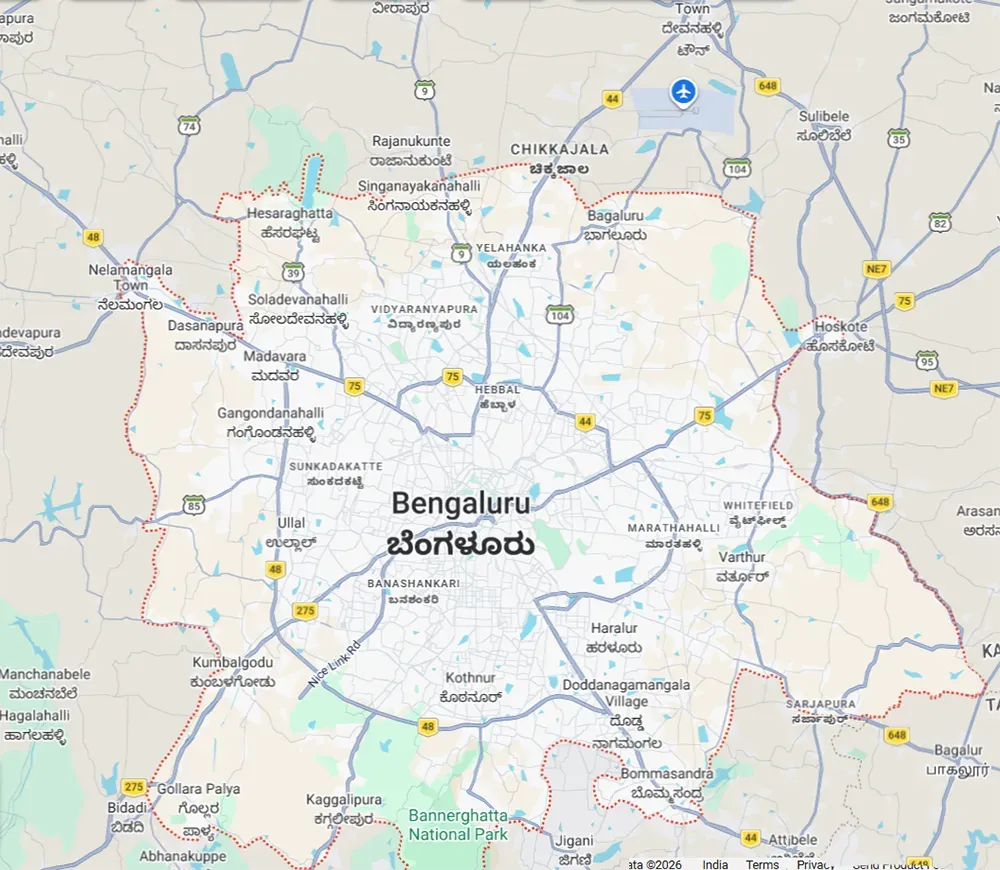 Location map of Brigade Whitefield-Hoskote on Whitefield-Hoskote Road Sannatammanahalli East Bangalore